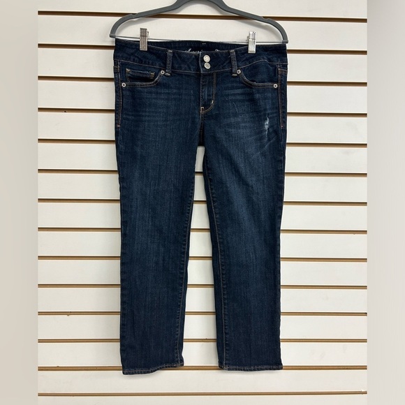 American Eagle Artist Crop Jean‎ Distressed Size 8 EUC Stretch - Picture 1 of 10